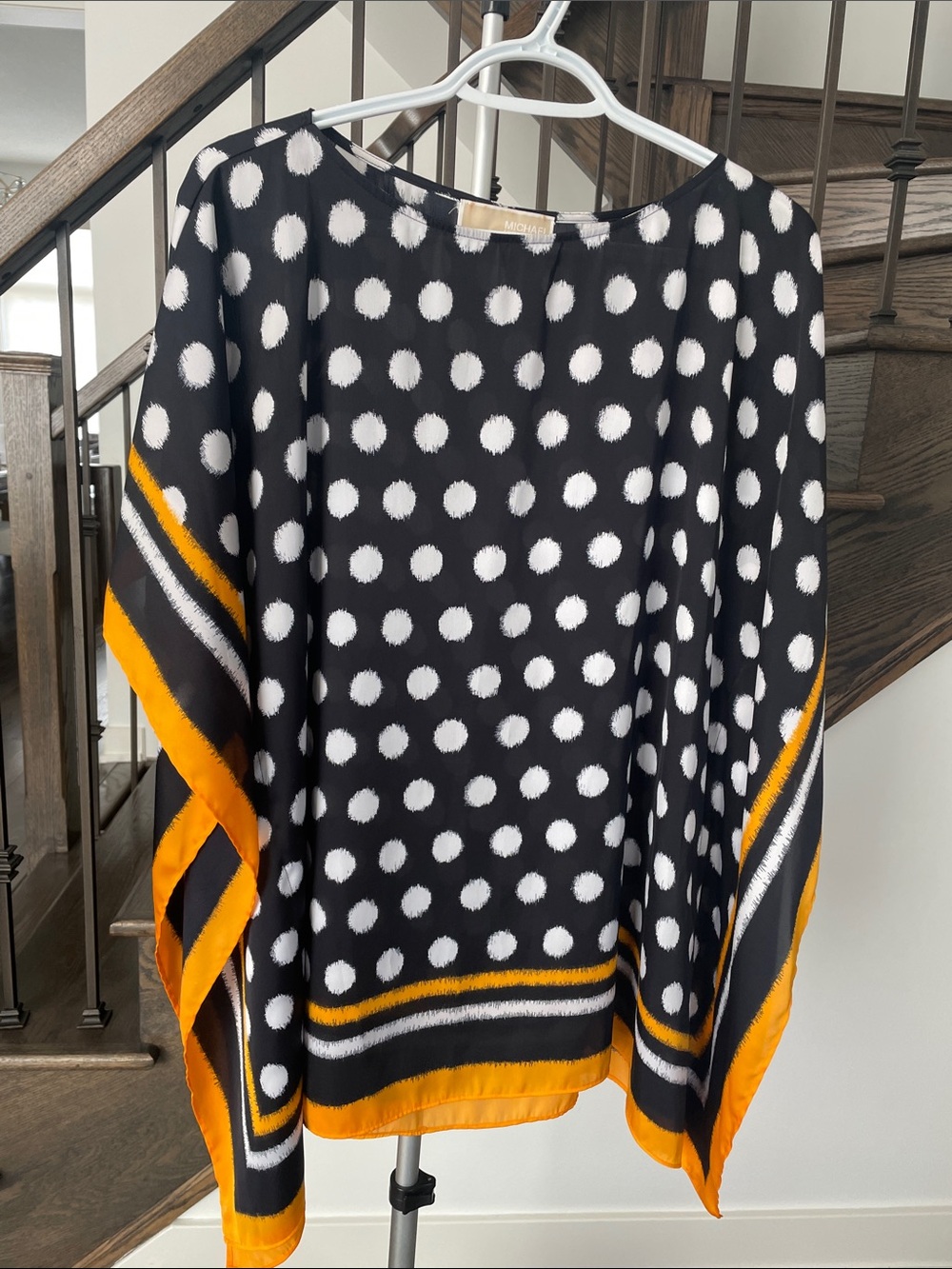 MICHAEL Michael Kors Black and White Polka Dot Swim Coverup with Yellow Trim